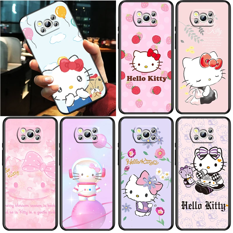 

Anime Cat Hello Kitty Girl Case For Xiaomi Mi Poco X4 X3 NFC F4 F3 GT M5 M5s M4 M3 Pro C40 C3 5G Soft Black Phone Cover Shell