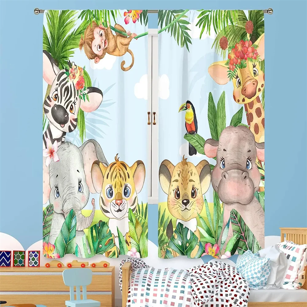 Мультяшные животные джунгли Лев слон дерево окна занавески для гостиной детской