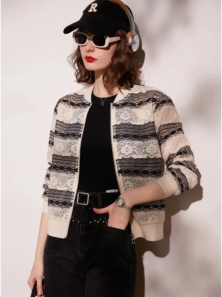 Женская куртка с кружевной вышивкой LOUIS YAO Повседневная модная Свободная круглым