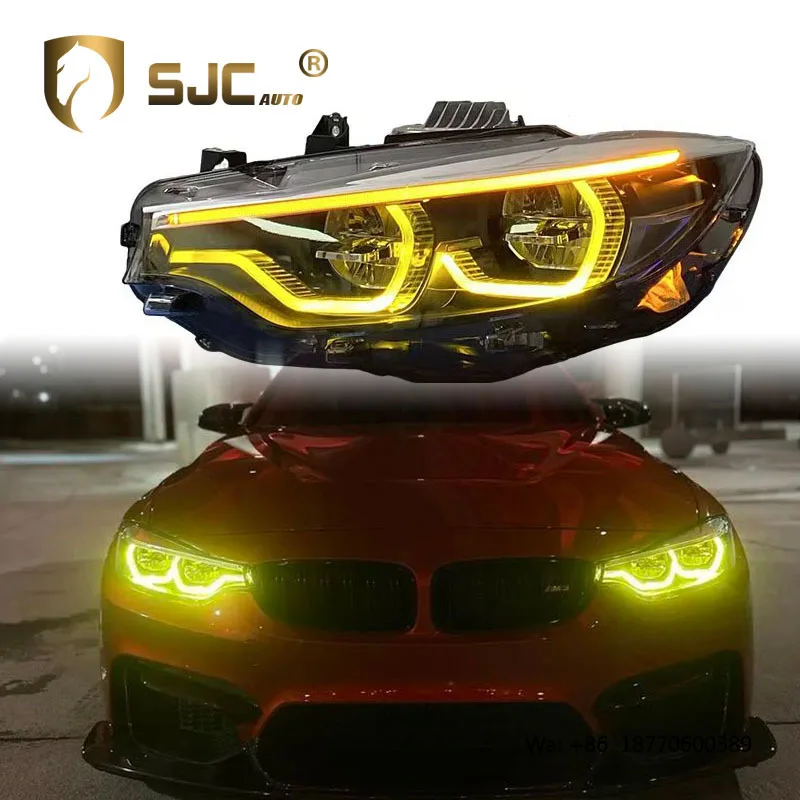 Фото Фара в сборе SJC для BMW 4 серии F32 F36 F82 M3 F80, 2013-2020, новый дизайн V2, желто-белый LED свет №1