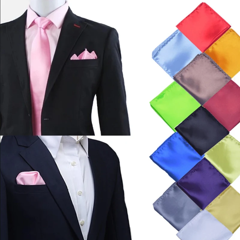 

New Satin Handkerchief For Men Solid Color Mens Suits Pocket Square Business Chest Towel Hanky Suit Napkin Smooth Satin Hankies
