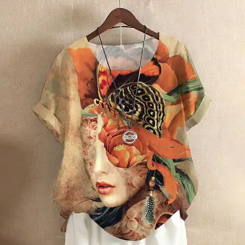 Art Face Women's T-Shirt 2023 New Summer Fashion Woman Clothing 3d Face Flower Tops Tee Casual Streetwear Lady Oversized T Shirt
