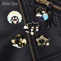 fantasy world stellar clouds universe enamel pin cute cat paw moon phase cat metal lapel badge jewelry brooches direct selling