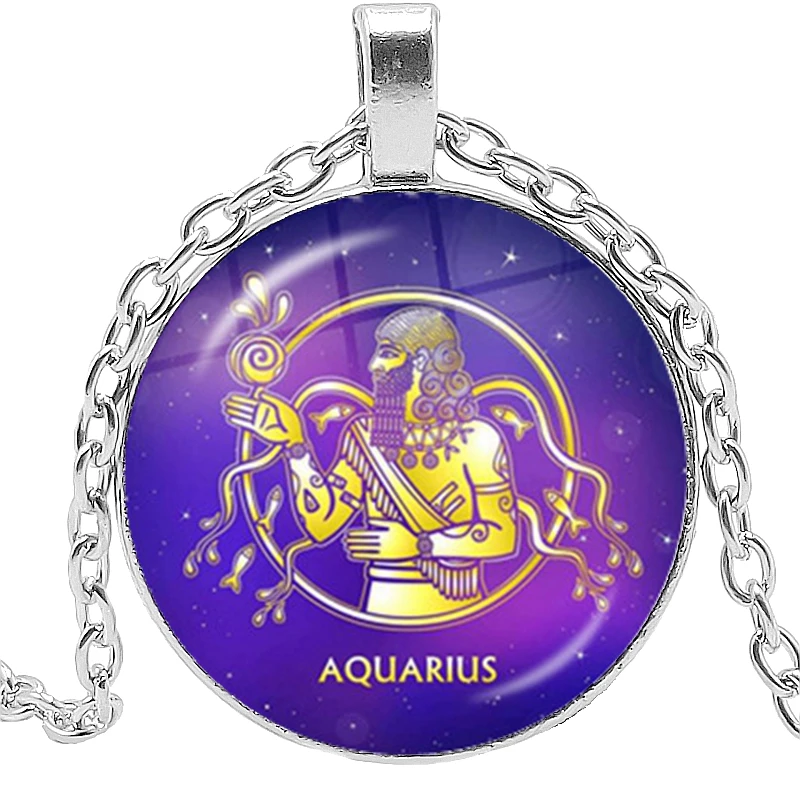

Exquisite Twelve Constellations Time Gem Pendant Necklace Men and Women All-match Jewelry Retro Sweater Chain Wholesale
