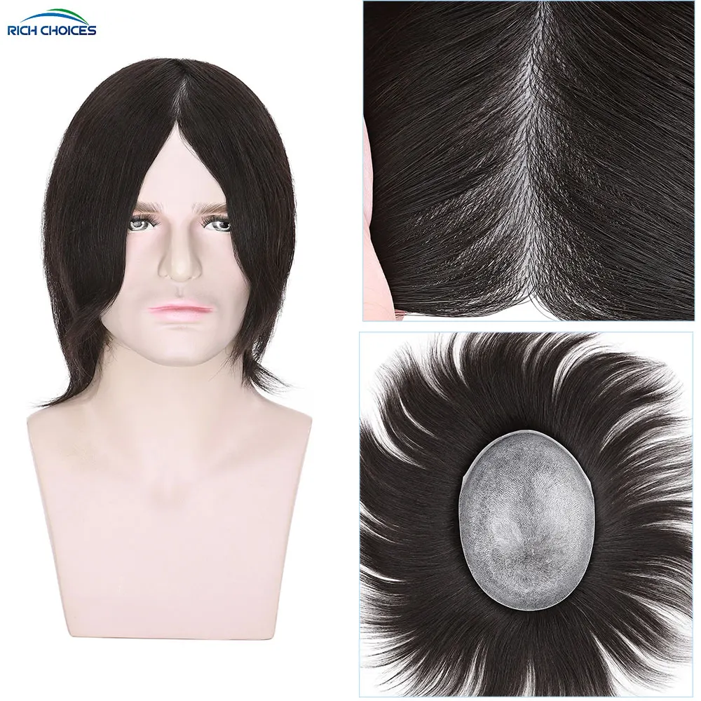 Rich Choices Straight 8inch Natural Hair Toupee For Men 0.08mm PU Skin Hair System Remy Hair Wig Men's Hair Prosthesis 110%