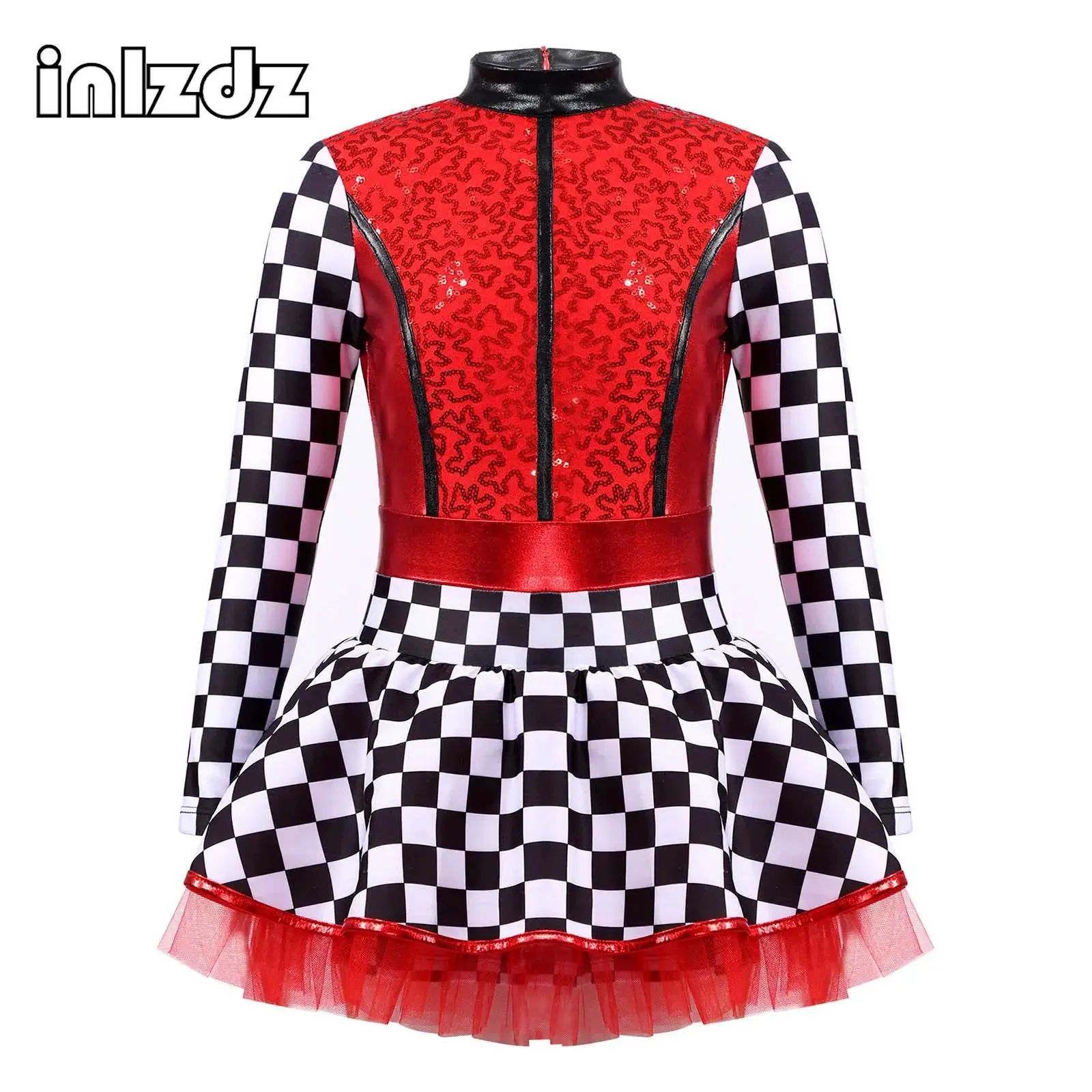 Детское балетное платье для девочек с блестками и принтом в шашки современное