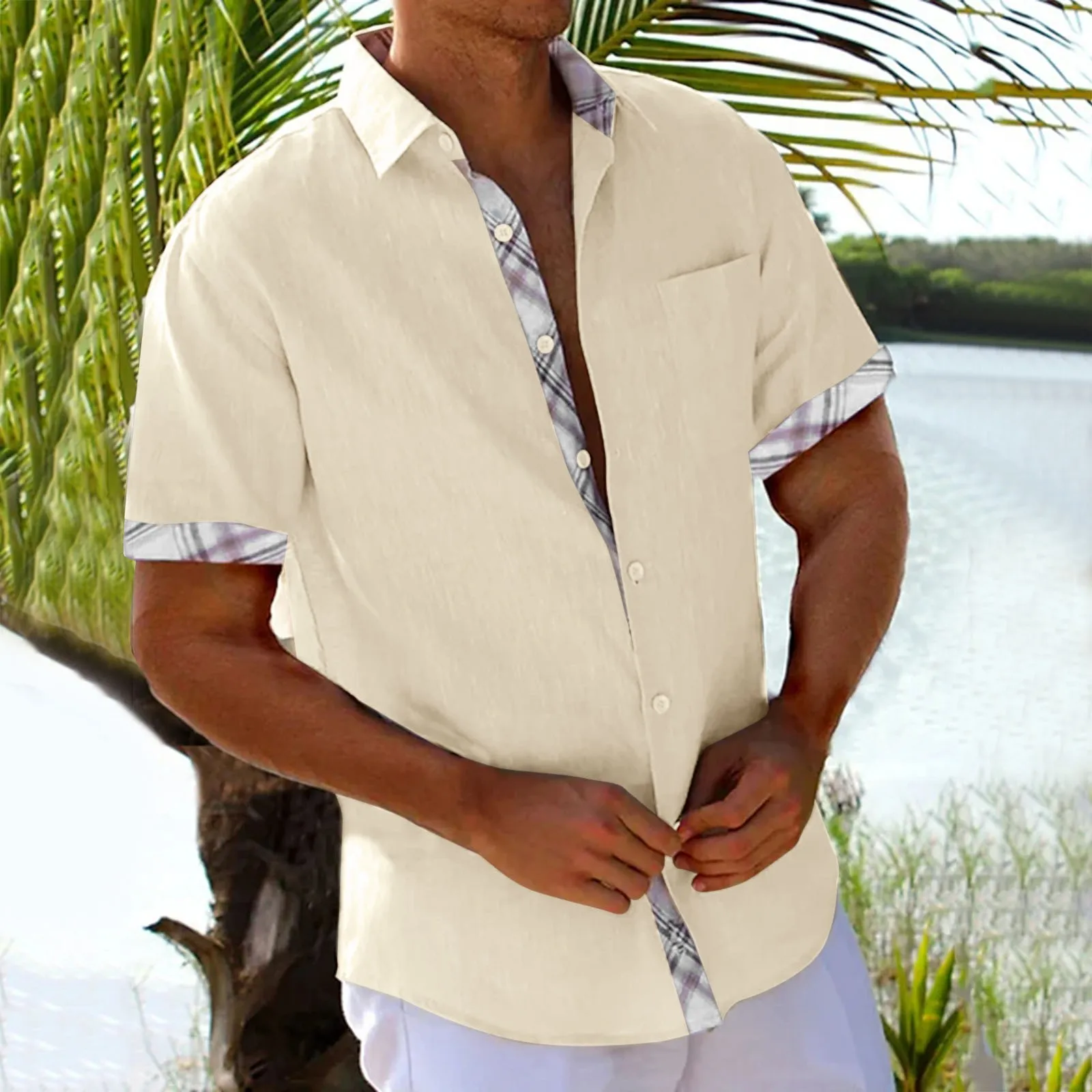

Hawaiian Beachwear Shirt Fashion Cardiagn Solid Color Shirts For Men Comfortable Camisas Blusas Holiday Vacation Tops Outfits