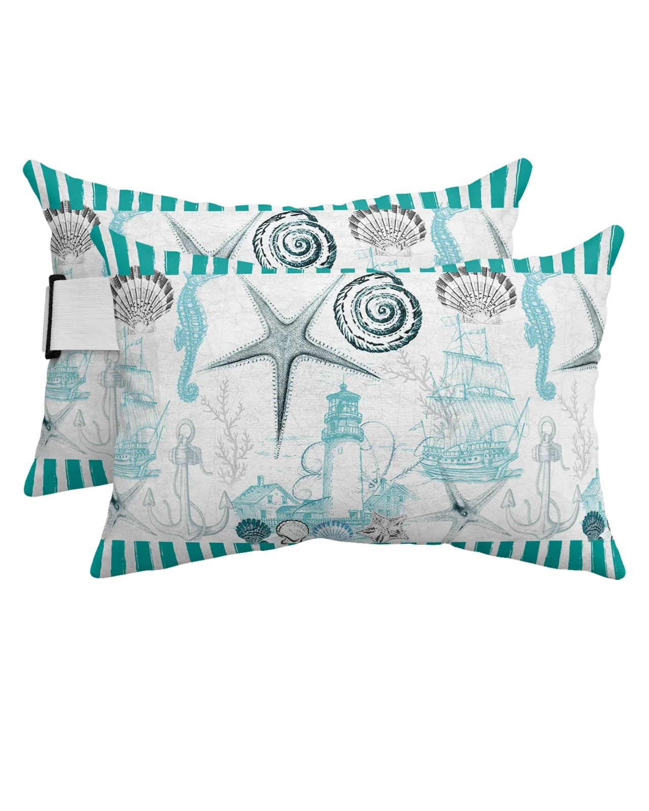 

Marine Texture Shells Starfish Lighthouse Anchor Waterproof Pillow With Insert Adjustable Lounge Chair Head Lumbar Travel Pillow