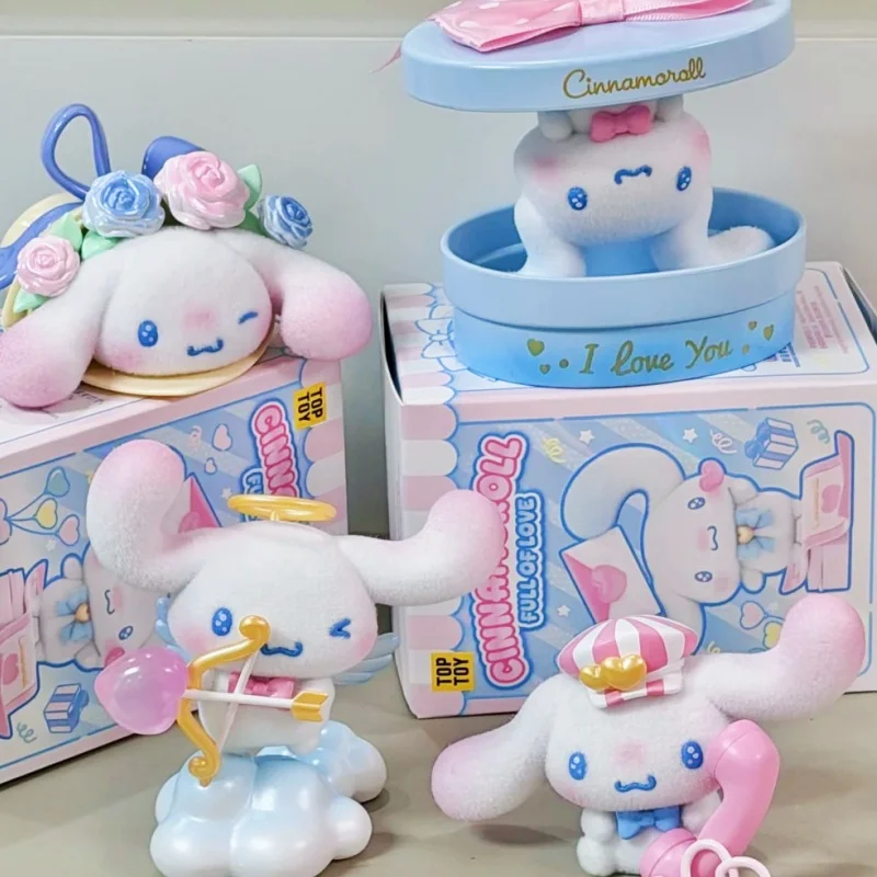 Фото Оригинальная коллекционная фигурка Cinnamoroll из серии «Наполнен любовью» в слепой коробке, кавайная флокированная статуэтка, украшение для рабочего стола, кавайный подарок-сюрприз, игрушка №1