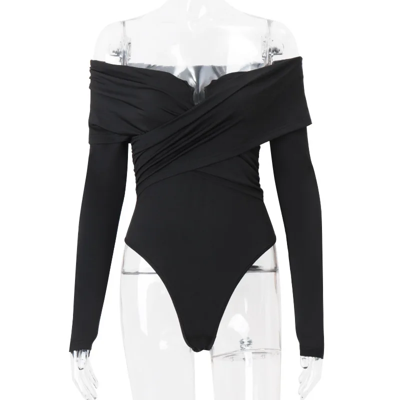 Модное однотонное Плиссированное боди в простом стиле облегающее с длинным