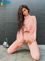 yiciya y2k velvet two piece set zipper sweatshirt jacket and pants velour crop top outfits suit tracksuit women trousers fashion