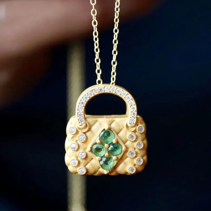 

Новое серебряное ожерелье с кулоном из кубического циркония, позолоченная сказочная сумка-мессенджер в китайском стиле, подвеска для модел...