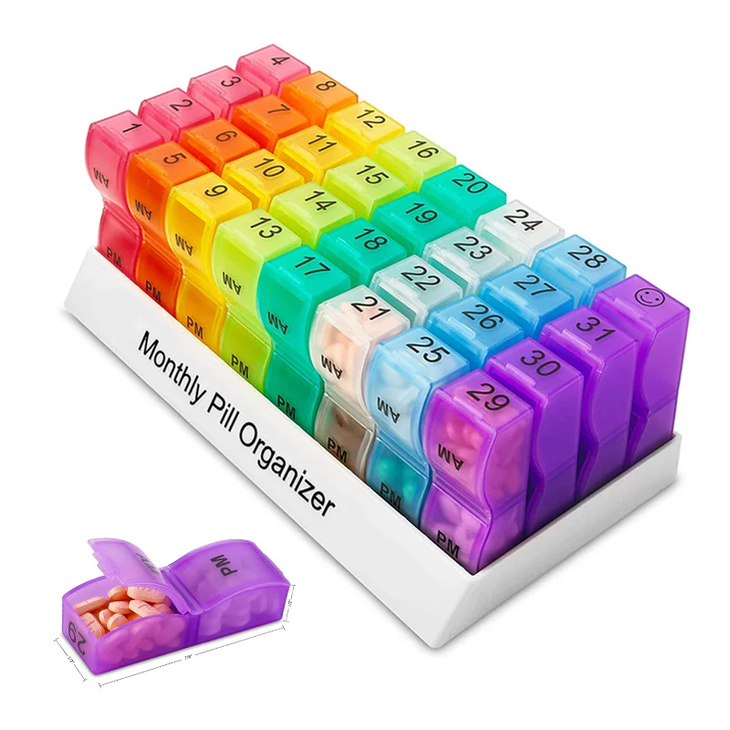 

Monthly Pill Cases Travel Storage Container Colorful Drug Dispenser Packing Container 32 Slot Pill Box Organizer 31 Days