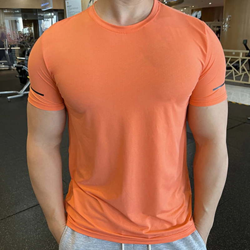 Men Breathable Quick Dry Short Sleeve Running T-shirts Workout Fitness Solid T Shirt Gym Tees For Man Outdoor Sports Clothing