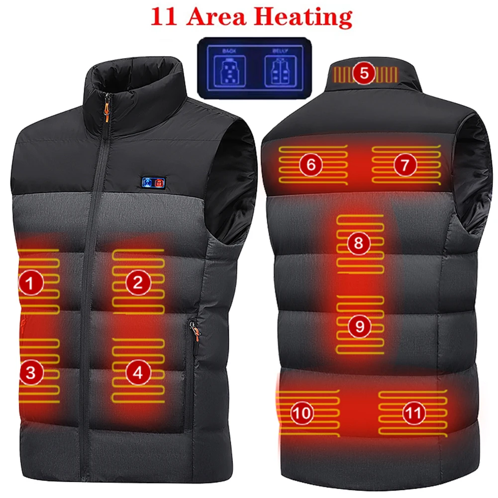 

11 Places Zones Winter Heating Jacket Washable Electric Heated Vest Splicing Thermal Waistcoat Thermostatic for Travel