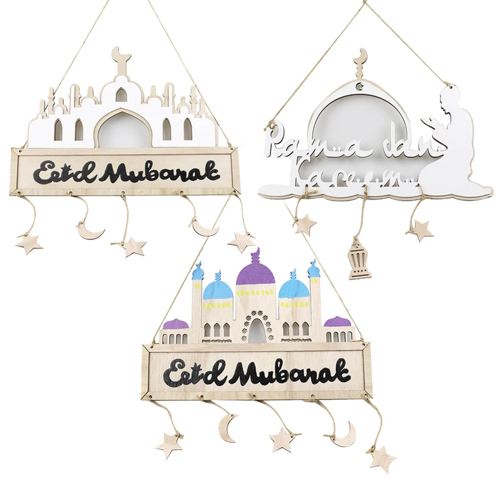 

Wooden Eid Mubarak Hanging Pendant Ornament Ramadan Kareem Gift Decoration Ramadan 2022 Muslim Islamic Festival Party Home Decor