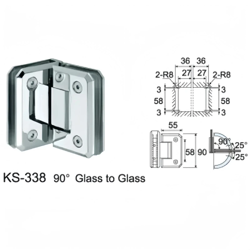 Гидравлический 90-градусный стеклянный шарнир Kensharp сверхпрочный SS304 дверной для