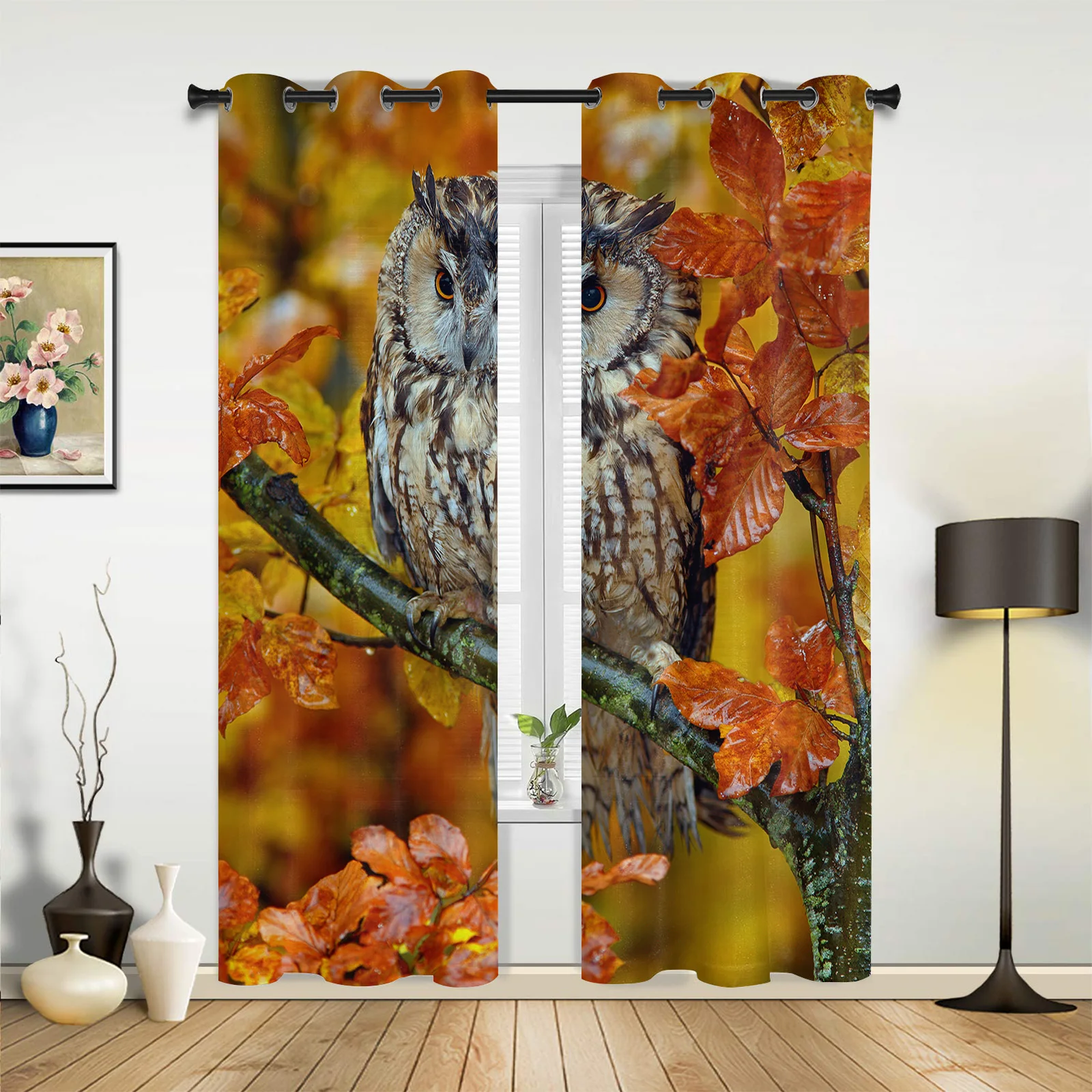 

Animals Owl Maple Leaf Curtains for Bedroom Living Room Drapes Kitchen Children's Room Window Curtain Modern Home Decor
