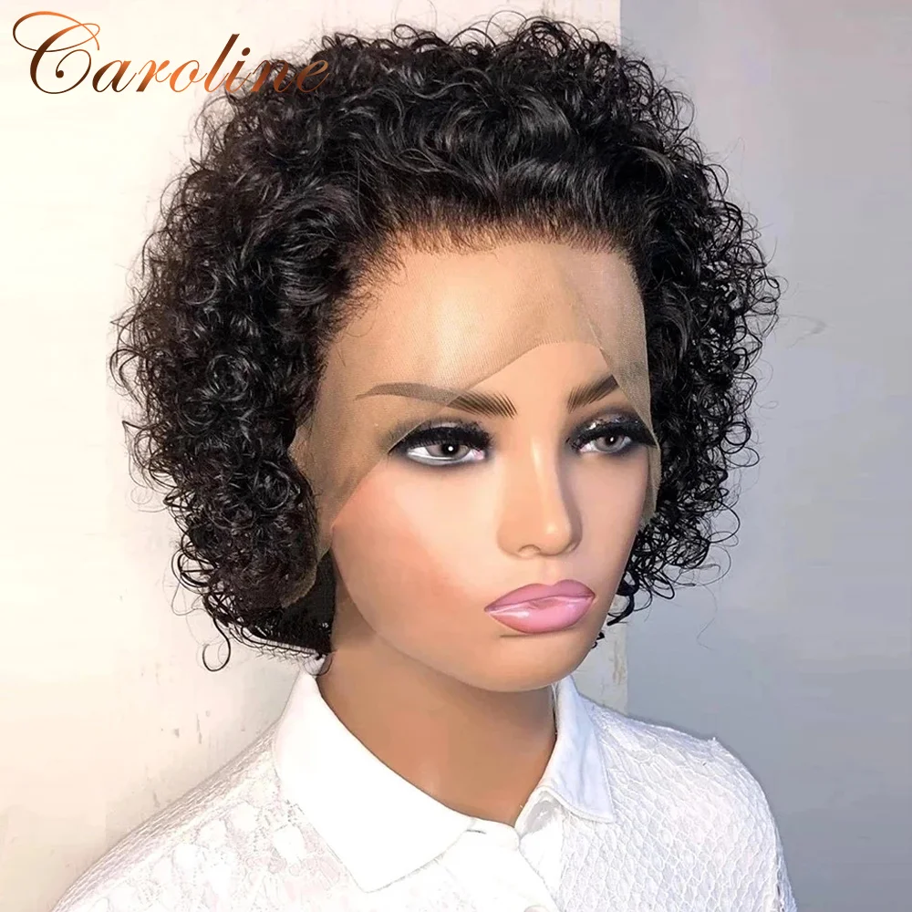 

Pixie Cut Wig Short Bob Curly Lace Frontal Wig Human Hair 13X1 HD Transparent Lace Frontal Wig For Women Pre plucked Hairline
