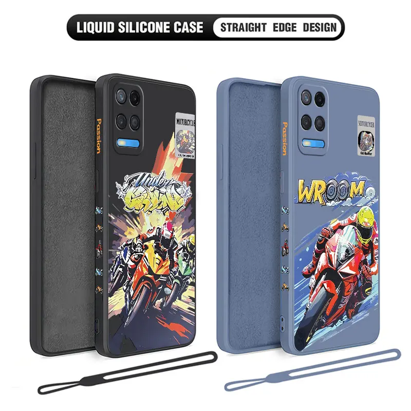 

Motorcycle Comics Phone Case For OPPO A54 A74 A57 A96 A76 A36 A95 A12 A15 A15S A16 A16K A9 A5 2020 4G 5G Liquid Silicone Cover