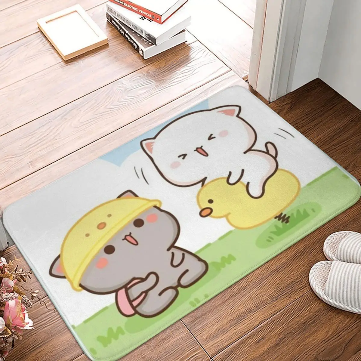 

Peach and Goma Mochi Play Ground Bath Mat Cute Cats Doormat Couple Cat Cute Kitchen Carpet Balcony Rug Home Decoration