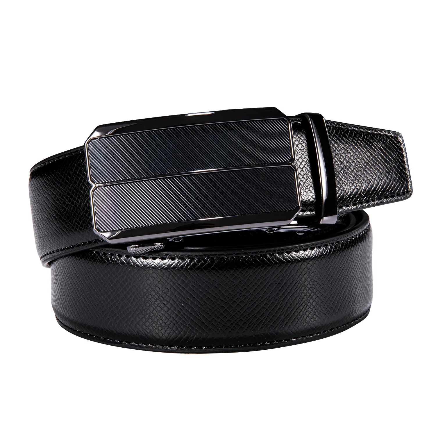 Dubulle Black Genuine Leather Mens Belts Automatic Buckles Ratchet Waistband Belt for Men Jeans Dress Husband Son Gift