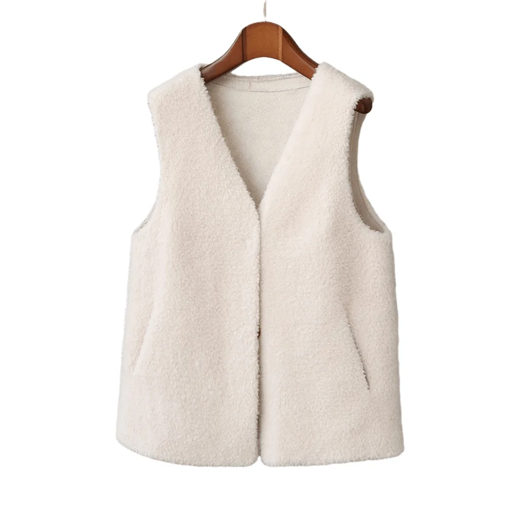 Sheep sheared cashmere coat fur integrated women's short vest grain lambhair vest coat 2022 new fur