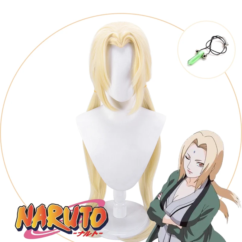 

100cm Long Tsunade Wigs Anime Naruto Cosplay Blonde Styled Synthetic Hair Necklace Cosplay Costume Wigs + Wig Cap