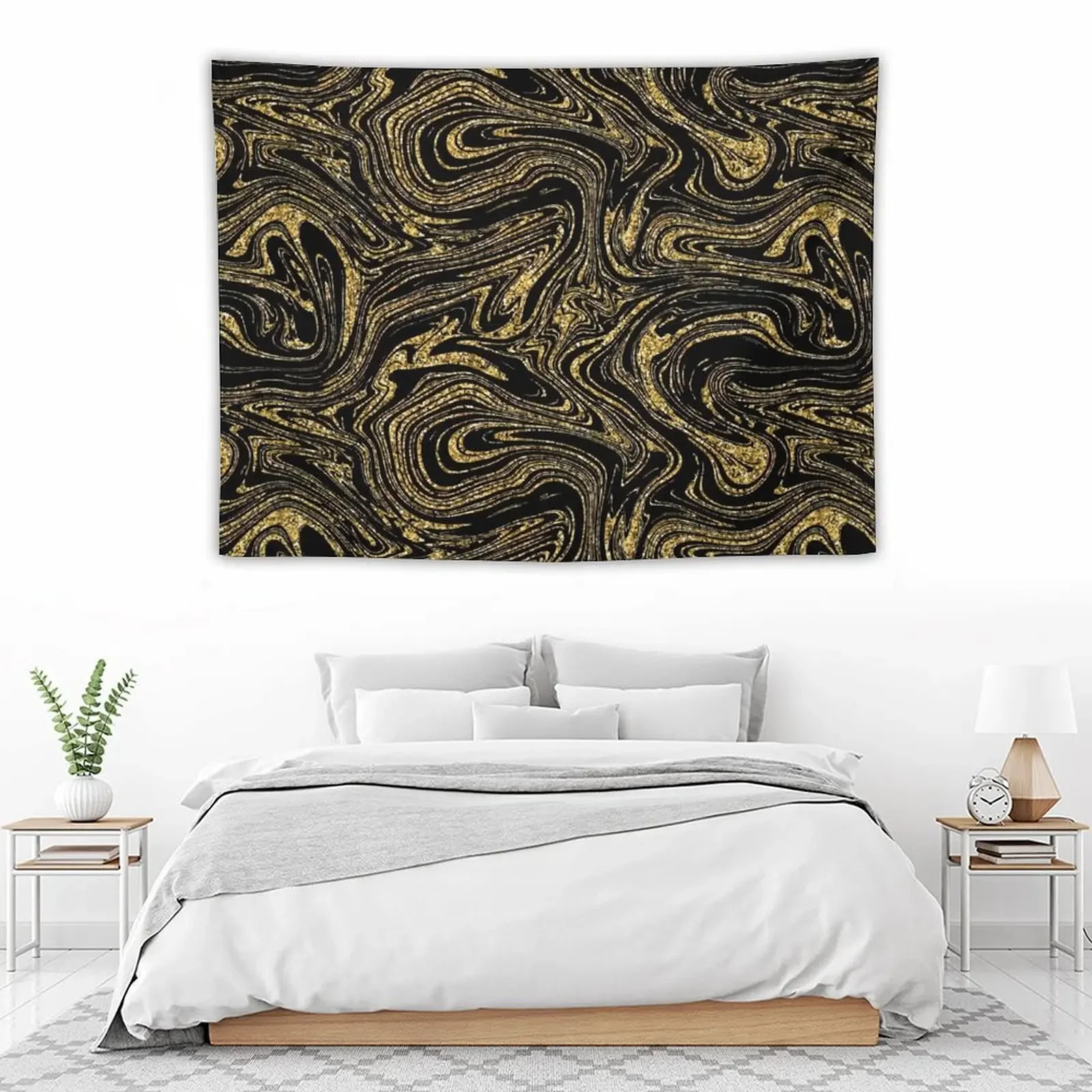 Черно-золотой мраморный гобелен