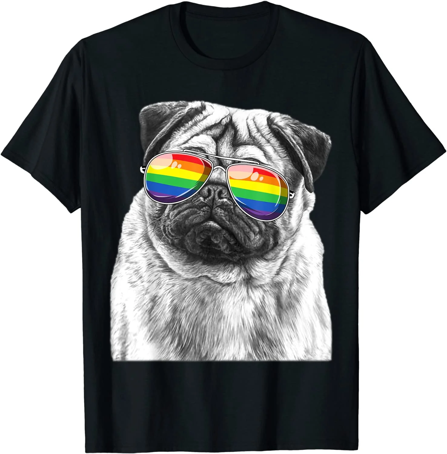 

Funny Pug Dog Pride Flag Sunglasses LGBT T-Shirt