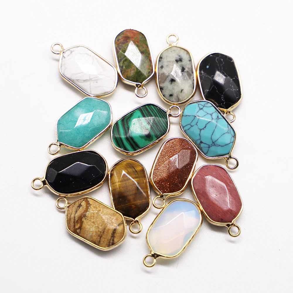 Fashion Natural Stone Golden Plated Pendants Reiki Charms Agates Necklace for DIY Jewelry  Bracelets Making 12Pcs Free Shipping