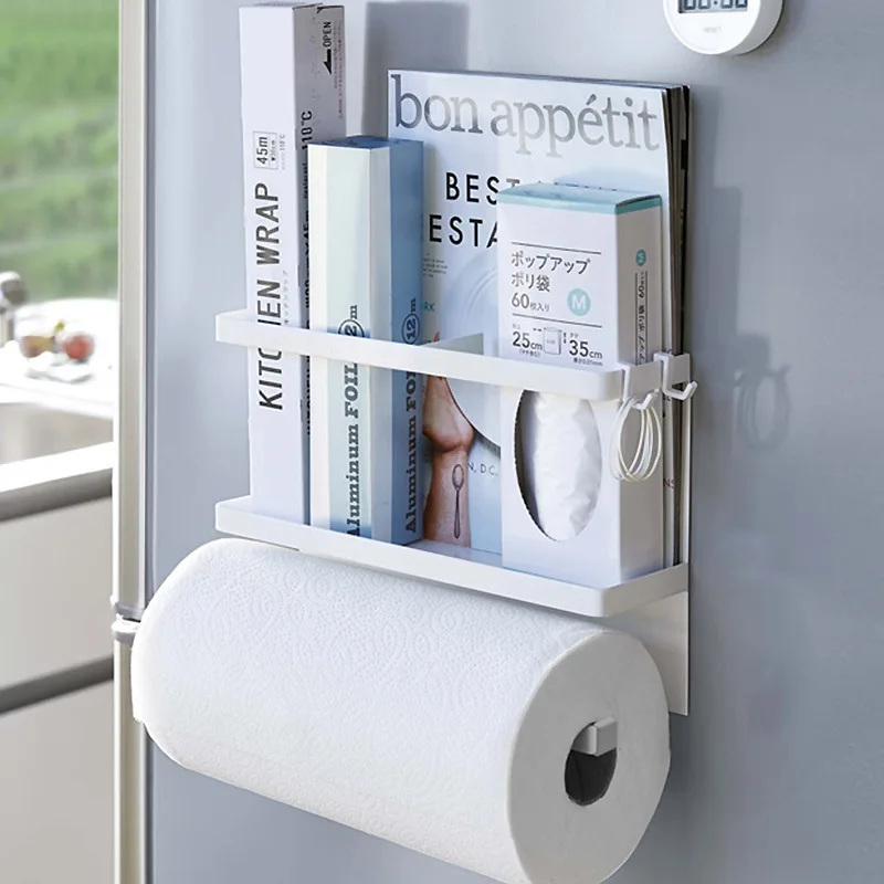 

Water Bottle Organiser Kitchen Fridge Rack Magnetic Adsorption No Punch Tissue Side Hanging Rack Multi-functional Racks