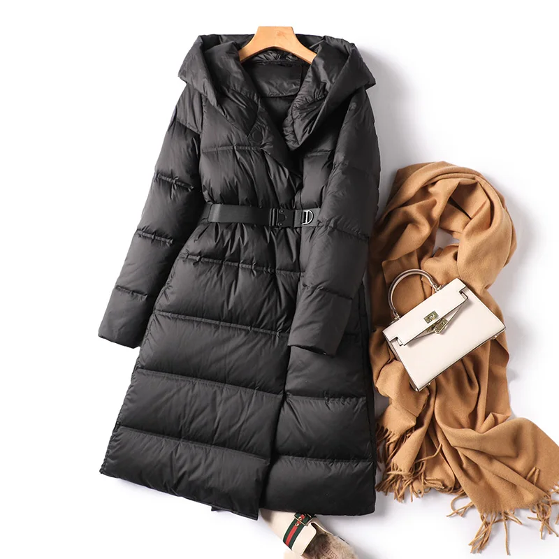 Fashion Design New Abrigos Mujer Invierno 2022  Winter Coat Women  90%  White Duck Down  Long  Luxury  Magnetic Clasp Hood