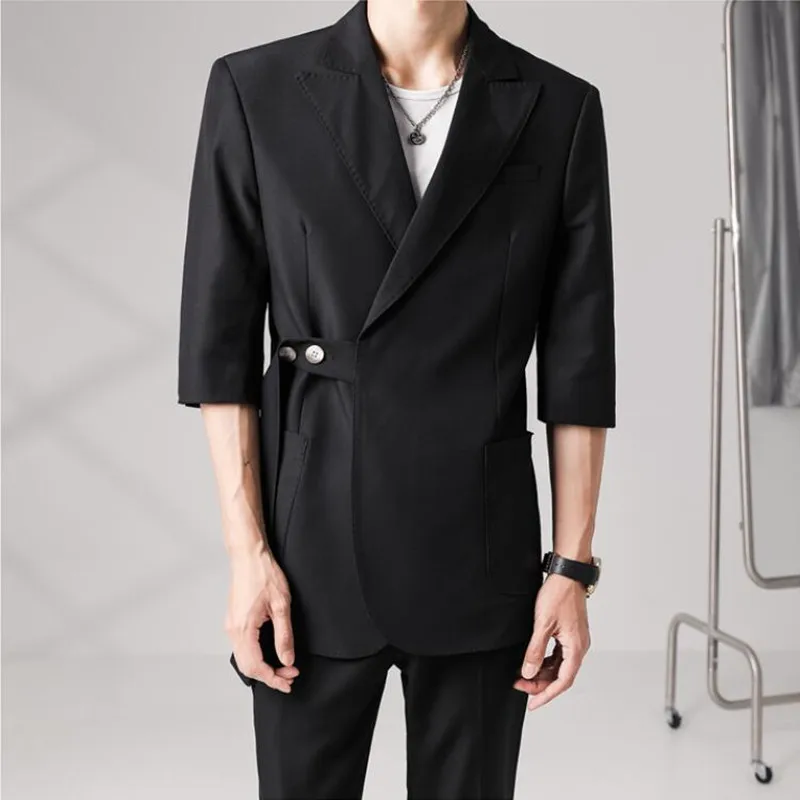

(Jacket+Pants) Blazers Men Fashion Solid Color Business Casual Suits Men Streetwear Wild Loose Korean Groom Wedding Dress Suit