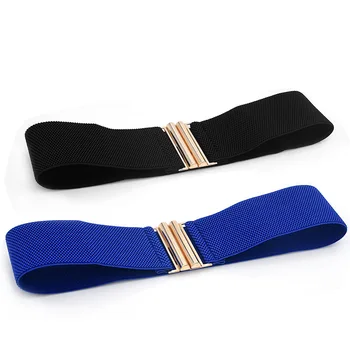 1PC Gold Metal Buckle Waist Belt Solid Color Women Elastic Belt Female Apparel Accessories Wide Corset Belt Cummerbunds Strap 3