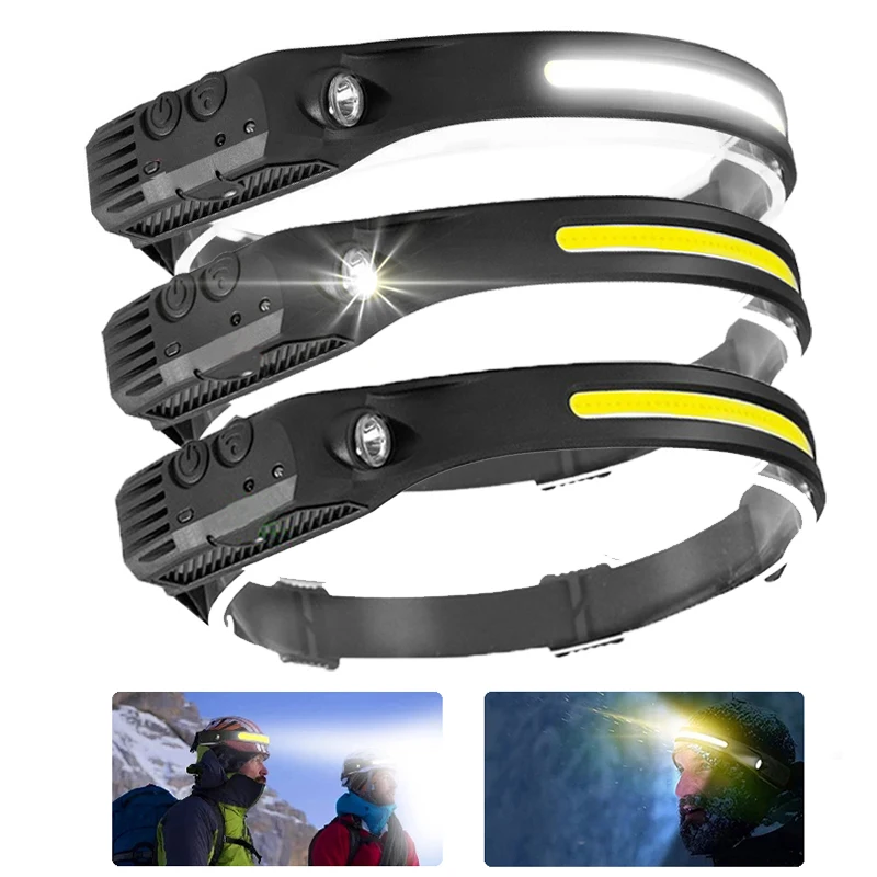 Индукционный налобный фонарь COB светодиодный с зарядкой от USB 5 режимами