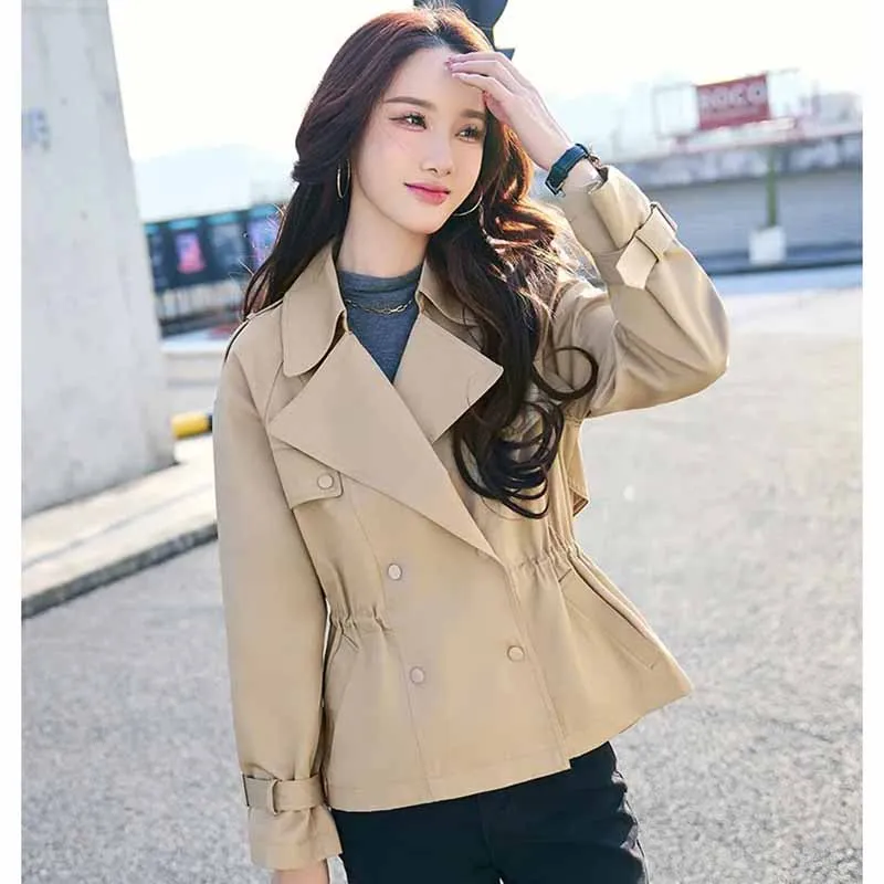 Женская двубортная ветровка на завязках свободная куртка в Корейском стиле с