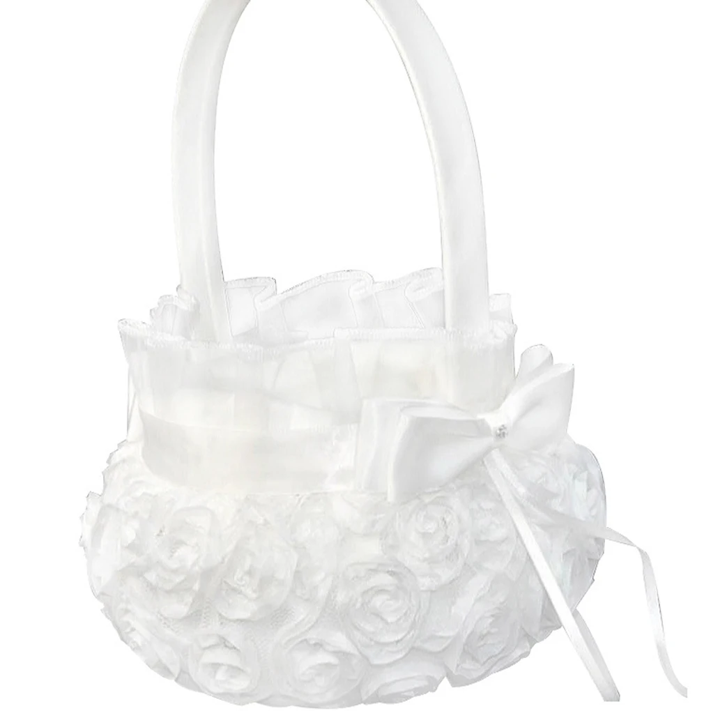 

Pure White Romantic Rosette Wedding Flower Basket Flower Girl Basket for Wedding