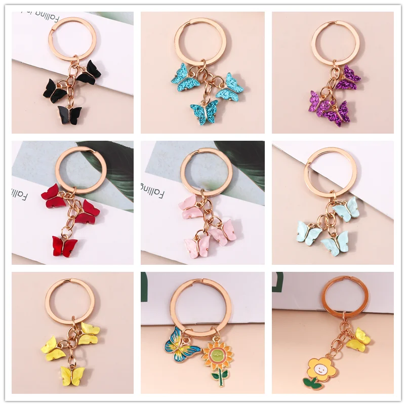 

New Design Lovely Resin Butterfly Keychains Key Holder Butterfly Keyrings Charms Car Key Chain for Women