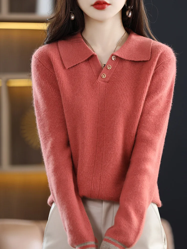 Классический свитер из 100% мериносовой шерсти осень-зима женский однотонный