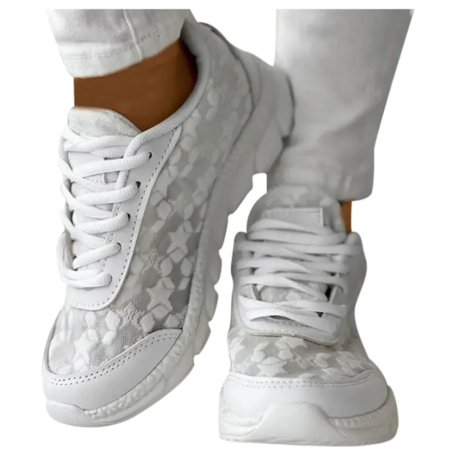 Женские кроссовки со звездами на шнуровке дышащие повседневные с круглым носком