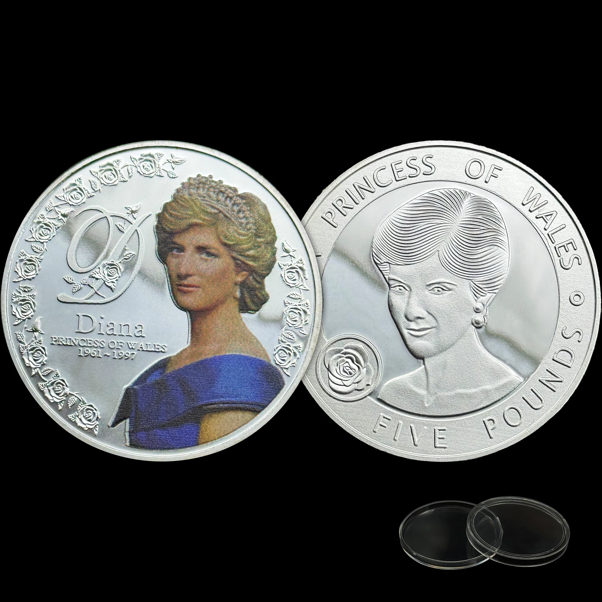 Фото Посеребренная памятная монета королевы Дианы из Великобритании 1961-1997 годов — медаль Rose Love Crown, крафтовая монета Campo5, идеальная коллекция в подарок №1