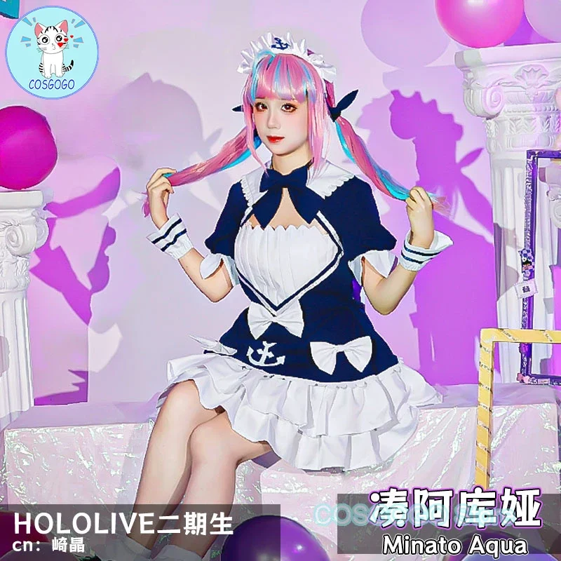 COSGOGO Vtuber Hololive Minato Aqua наряд горничной косплей костюм наряды на Хэллоуин женский