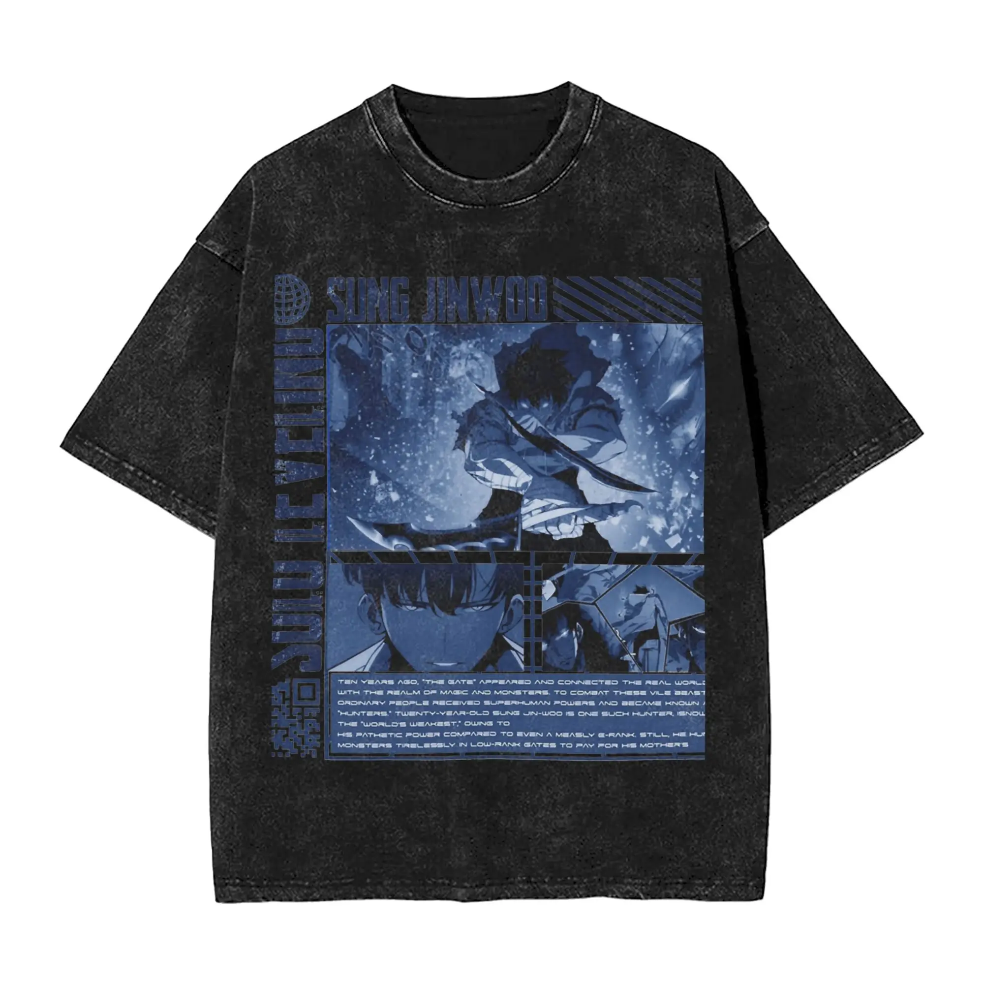 Промытые футболки Sung Jin Woo Solo Leveling Хип-хоп Модная футболка Harajuku Уличная одежда