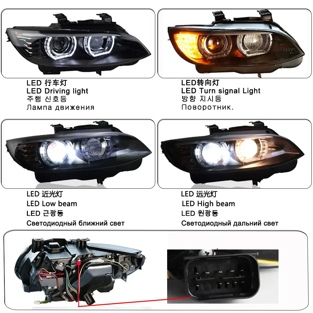 Фото Пара автомобильных фар для BMW E92 E93 320i 325i 330i M3 2010-2013: фара, ДХО, указатель поворота, задний фонарь, линза-проектор Angel Eye №2