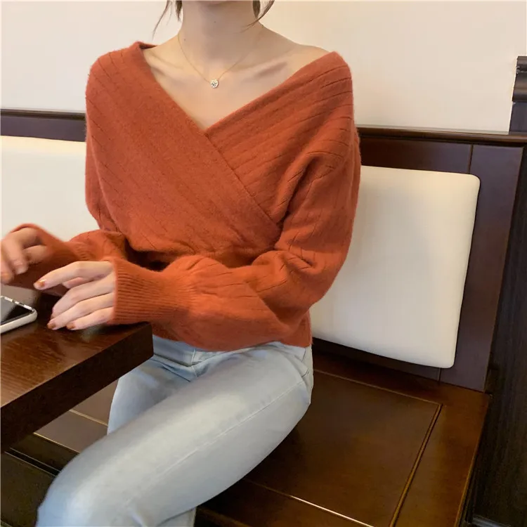 

Women's Criss-Cross Sweater Spring Autumn Ladies Full Sleeve Casual Tops