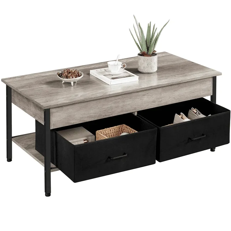

Large, Rustic Gray Wood Coffee Table with Top Storage Baskets - Perfect for Any Room!