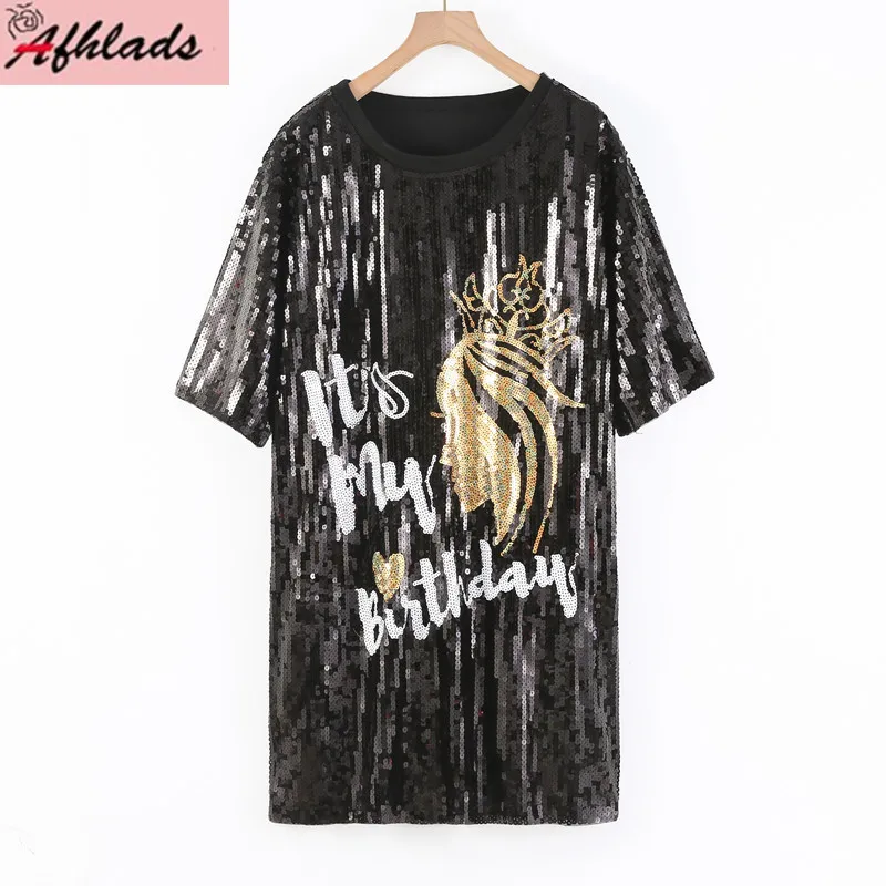 

Summer New Streetwear Women's Clothing Round Neck Short Sleeve Letter Sequin Loose Fashion Female Hip Hop High Quality T-Shirt