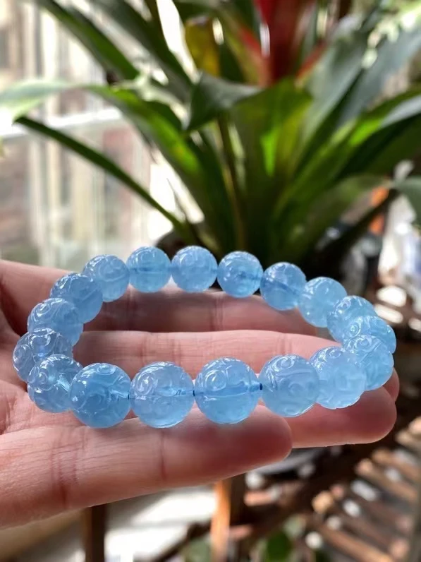 

Natural Blue Aquamarine Clear Beads Bracelet Women Men Stretch Brazil Bracelet 11mm Jewelry AAAAAA