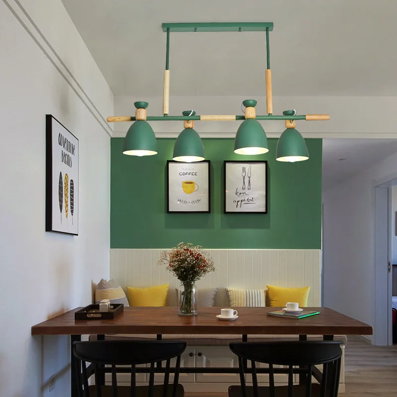 

Nordic Wood Chandelier For Dining Room Kitchen Children's Bedroom Led Pendant Lamp Indoor Gray Hanging Light Fixture E27 Bulbs